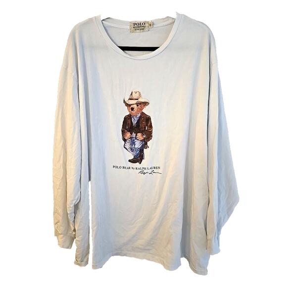 Denim & Supply Ralph Lauren Rare White Cowboy Bear Long Sleeve Top Mens 4XB